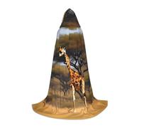 GFXEDSAH Africa Giraffe Majestic Tree Print Hooded Cloak,Medieval Cape With Comfortable Hood,Perfect For Role Play And Parties