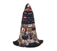 GFXEDSAH American Flag Patchwork Print Hooded Cloak,Medieval Cape With Comfortable Hood,Perfect For Role Play And Parties