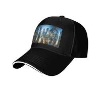 GFXEDSAH City Night Balcony Skyscrapers Print Comfortable Custom Hats,Baseball Cap with Adjustable Back,Suitable All Seasons Black