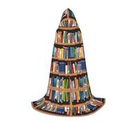 GFXEDSAH Library Bookshelf Print Hooded Cloak,Medieval Cape With Comfortable Hood,Perfect For Role Play And Parties