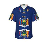 GFXEDSAH New York State Flag Print Men's Short Sleeve Button Down Hawaiian Shirts,Stylish Beach Vacation Essentials for Men Black