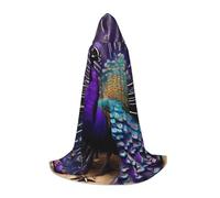 GFXEDSAH Purple Peacock Print Hooded Cloak,Medieval Cape With Comfortable Hood,Perfect For Role Play And Parties