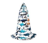 GFXEDSAH Sharks Pattern Print Hooded Cloak,Medieval Cape With Comfortable Hood,Perfect For Role Play And Parties
