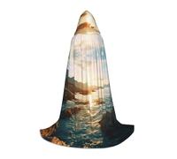 GFXEDSAH Stones Blue Sea Ocean Sunrise Mountain Print Hooded Cloak,Medieval Cape With Comfortable Hood,Perfect For Role Play And Parties