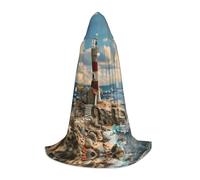 GFXEDSAH The Seaside Lighthouse Print Hooded Cloak,Medieval Cape With Comfortable Hood,Perfect For Role Play And Parties