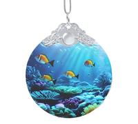 GFXEDSAH Tranquil Underwater Scenery Print Round Handmade Jewelry Glass Pendant,Anniversary Present Creative Decoration For Indoor Use