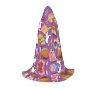 GFXEDSAH Unicorn Food Print Hooded Cloak,Medieval Cape With Comfortable Hood,Perfect For Role Play And Parties