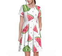 GFXEDSAH Watermelon Fresh Fruit Print Women's Short Sleeve Flowy Maxi Dress with Pockets,for Spring and Beach Vacation Black