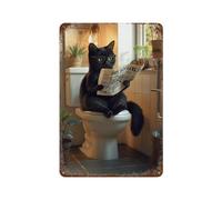 GFXEZZLH Black Cat Sitting on The Toilet And Reading NewspaperWall Decor Art Metal Tin Poster Modern Bar Decorations30x20cm