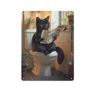 GFXEZZLH Black Cat Sitting on The Toilet And Reading NewspaperWall Decor Art Metal Tin Poster Modern Bar Decorations40x30cm