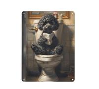 GFXEZZLH Black Poodle on ToiletWall Decor Art Metal Tin Poster Modern Bar Decorations40x30cm