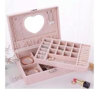 GFXYQPDNV Jewelry Organizer Jewelry Box Leather Women Jewelry Box With Heart-Shaped Mirror 2 Layer Large Display Jewelry Box Leaf Pattern Jewelry Organizer Box Jewelry Case Jewelry Display Storage-1