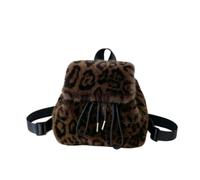GFZMF Fluffy Leopard Print Mini Backpack Fuzzy Drawstring Bag | Plush Leopard Print Drawstring Closure Convertible Shoulder Crossbody Hand Carry 22x23x12cm Adjustable Strap 0.22kg