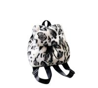 GFZMF Fluffy Leopard Print Mini Backpack Fuzzy Drawstring Bag | Plush Leopard Print Drawstring Closure Convertible Shoulder Crossbody Hand Carry 22x23x12cm Adjustable Strap 0.22kg