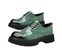 GFZMF Men's Business Casual Leather Shoes, Thick Sole Height Increase, Lace Up, PU Upper, Rubber Sole, Mid Heel 3-5cm Block Heel, Round Toe, Plaid Pattern, Solid Black Blue Yellow Green