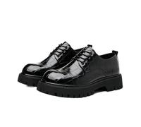 GFZMF Men's Business Casual Leather Shoes, Thick Sole Height Increase, Lace Up, PU Upper, Rubber Sole, Mid Heel 3-5cm Block Heel, Round Toe, Plaid Pattern, Solid Black Blue Yellow Green