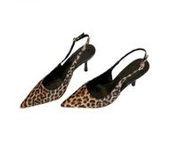 GFZMF Women's Pointed Toe Stiletto Heel Leopard Print Sandals, Open Back Peep Toe Block Heel Mules, Ankle Strap Summer Shoes