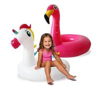 GG ZHONG QUAN 2 Pack Flamingo Unicorn Inflatable Floaties, Fun Swimming Tube Rings Party Toys Outdoor Pool Summer Beach Floats for Kids