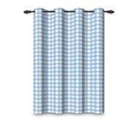 ggaimwf 107x160cm Plaid Eyelet Curtain Buffalo Check Light Blue and White Gingham Squares Pattern Modern Farmhouse Privacy Thermal Grommet Blackout Window Drapes for Bedroom Living Room 1 Single Panel