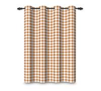 ggaimwf 107x160cm Plaid Eyelet Curtain Buffalo Check Light Brown and White Gingham Vintage Squares Pattern Farmhouse Thermal Grommet Blackout Window Drapes for Bedroom Living Room 1 Single Panel