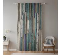 ggaimwf 135x175cm Wooden Board Back Tab Curtain Blue Grey Stripes Barn Farmhouse Rod Pocket Doorway Curtain Pencil Pleat Light Filtering Privacy Window Drapes for Living Room Bedroom,Single Panel