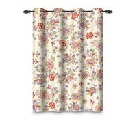 ggaimwf 42"x 63" Flower Eyelet Curtain Colorful Wild Floral Butterfly Rustic Spring Vintage Pattern Country Insulated Thermal Grommet Blackout Window Drapes for Girl Bedroom Living Room,1 Single Panel