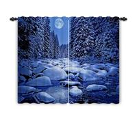 ggaimwf 42"x 63" Forest Linen Look Curtain Frozen Tree Moonlight Winter Natural Scenery Picturesque Landscape Light Filtering Room Dividers Privacy Window Drapes for Bedroom Living Room,2 Panels