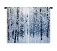 ggaimwf 42"x 63" Forest Linen Look Curtain Frozen Tree Snow Field Winter Natural Scenery Landscape Light Filtering Room Dividers Privacy Window Drapes for Bedroom Living Room,2 Panels