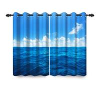 ggaimwf 42"x 63" Ocean Eyelet Curtain Wave Blue Sky Sea Horizon Natural Scenery Nautical Theme Thermal Grommet Room Dividers Blackout Window Drapes for Bedroom Living Room,2 Panels
