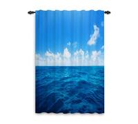 ggaimwf 42"x 63" Ocean Linen Look Curtain Wave Blue Sky Sea Horizon Natural Scenery Nautical Theme Light Filtering Room Dividers Privacy Window Drapes for Bedroom Living Room,1-Single Panel