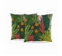 ggaimwf 45x45cm Set of 2 Cushion Covers Flowers Leaves Tropical Plants Blooming Colorful Vintage Exotic Decorative Pillow Cases for Women Family Garden Bedding Pattern Couch Sofa Bed Living Room