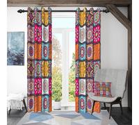 ggaimwf 46"x 54" Boho Patchwork Eyelet Curtain Multicolor Mandala Abstract Pattern Moroccan Pattern Insulated Thermal Grommet Blackout Window Drapes for Bedroom Living Room Kitchen,2 Panels