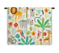 ggaimwf 46"x 54" Cartoon Safari Nursery Curtain for Kids Bedroom Colorful Wild Animals Rhino Koala Beige Light Filtering Room Dividers Window Drapes for Boys Girls Playroom Living Room,2 Panels