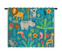 ggaimwf 46"x 54" Cartoon Safari Nursery Curtain for Kids Bedroom Colorful Wild Animals Rhino Koala Blue Light Filtering Room Dividers Window Drapes for Boys Girls Playroom Living Room,2 Panels