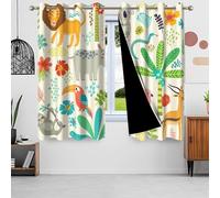 ggaimwf 46"x 54" Cartoon Safari Nursery Eyelet Curtain for Kids Bedroom Colorful Wild Animals Rhino Koala Beige Print Thermal Blackout Window Drapes for Boys Girls Playroom Living Room,2 panels