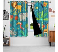 ggaimwf 46"x 54" Cartoon Safari Nursery Eyelet Curtain for Kids Bedroom Colorful Wild Animals Rhino Koala Blue Print Thermal Blackout Window Drapes for Boys Girls Playroom Living Room,2 panels