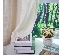 ggaimwf 52"x 84" Boho Striped Rod Pocket Curtain Beige Plaid Bohemian Soft Polyester-Linen Farmhouse Semi Sheer Privacy Protect Window Drapes for Living Room Bedroom Dining Room,1-Single Panel