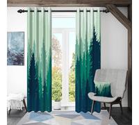 ggaimwf 52"x 84" Misty Forest Eyelet Curtain Green Woodland Silhouette Nature Landscape Watercolor Insulated Thermal Grommet Blackout Window Drapes for Bedroom Living Room,2 Panels
