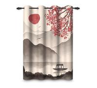 ggaimwf 53"x 90" Traditional Ink Painting Eyelet Curtain Mountain Sun Tree Chinese Painting Landscape Thermal Grommet Room Dividers Blackout Window Drapes for Bedroom Living Room Office,1-Single Panel