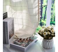 ggaimwf 53"x 96" Boho Striped Rod Pocket Curtain with Tassel Beige Plaid Bohemian Soft Polyester-Linen Farmhouse Semi Sheer Privacy Window Drapes for Living Room Bedroom Dining Room,1-Single Panel