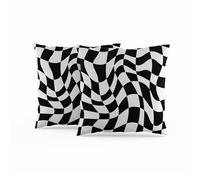 ggaimwf Black And White Checkered Cushion Covers 45x45cm Set of 2 Wavy Checker Pattern Distorted Checkerboard Graphic Modern Cushions Linen Sofa Pillow Covers Living Room Bedroom Outdoor Pillowcase