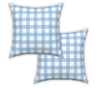 ggaimwf Blue Checked Pillow Cases 2 Pack 50x50cm Square Cushion Covers Pastel Gingham Farmhouse Country Style Cushions Square Throw Pillow Covers for Sofa Couch Living Room Bedroom Home Decor