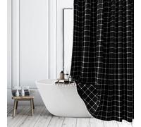 ggaimwf Bohemian Black Shower Curtain Farmhouse Check Pattern Vintage Country House Shower Curtain Neutral Linen Look Curtains with Tassels for Bathroom Bathtub 72x72 Inch
