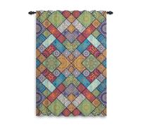 ggaimwf Boho Patchwork Curtain Moroccan Ethnic Bohemian Mandala Curtains Pencil Pleat Multicolor Window Decor Bedroom Dining Room Privacy Curtain Room Divider Rod Pocket 107x160cm 1 Panel