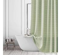 ggaimwf Boho Shower Curtain Linen Textured Fabric Bathroom Curtain with Tassels Water Resistant Washable Bohemian Farmhouse Shower Curtain with Hooks 36 x 72 inch Sage Green