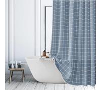 ggaimwf Boho Style Blue Shower Curtain for Bathroom Modern Farmhouse Minimalist Country Bathroom Curtains Heavy Fabric Linen Fabric Shower Curtain with Tassels 48x72 Inch