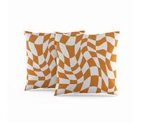 ggaimwf Checkered Cushion Covers Orange 40x40cm Set of 2 Wavy Checker Pattern Distorted Checkerboard Graphic Modern Cushions Linen Sofa Pillow Covers Living Room Bedroom Outdoor Pillowcase