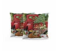 ggaimwf Christmas Pillow Covers 40x40cm Winter Red Truck Xmas Tree Gifts Snow Coloured Cushions Linen Cushion Decorative Bedroom Merry Xmas Living Room Couch Outdoor Set of 2