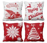 ggaimwf Christmas Snowflake Cushion Cover Red Truck Xmas Tree Sofa Cushions Case Winter Living Room Accessories Christmas Pillow Cover Fine Linen Winter 40x40cm Set of 4