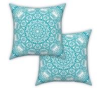 ggaimwf Cushion Cover 50x50cm Mandala Turquoise Ethnic Boho Moroccan Cushion Indian Style Abstract Arabesque Meditation Hippie Modern Throw Pillow Cover for Sofa Living Room Bed Pillowcase Set of 2